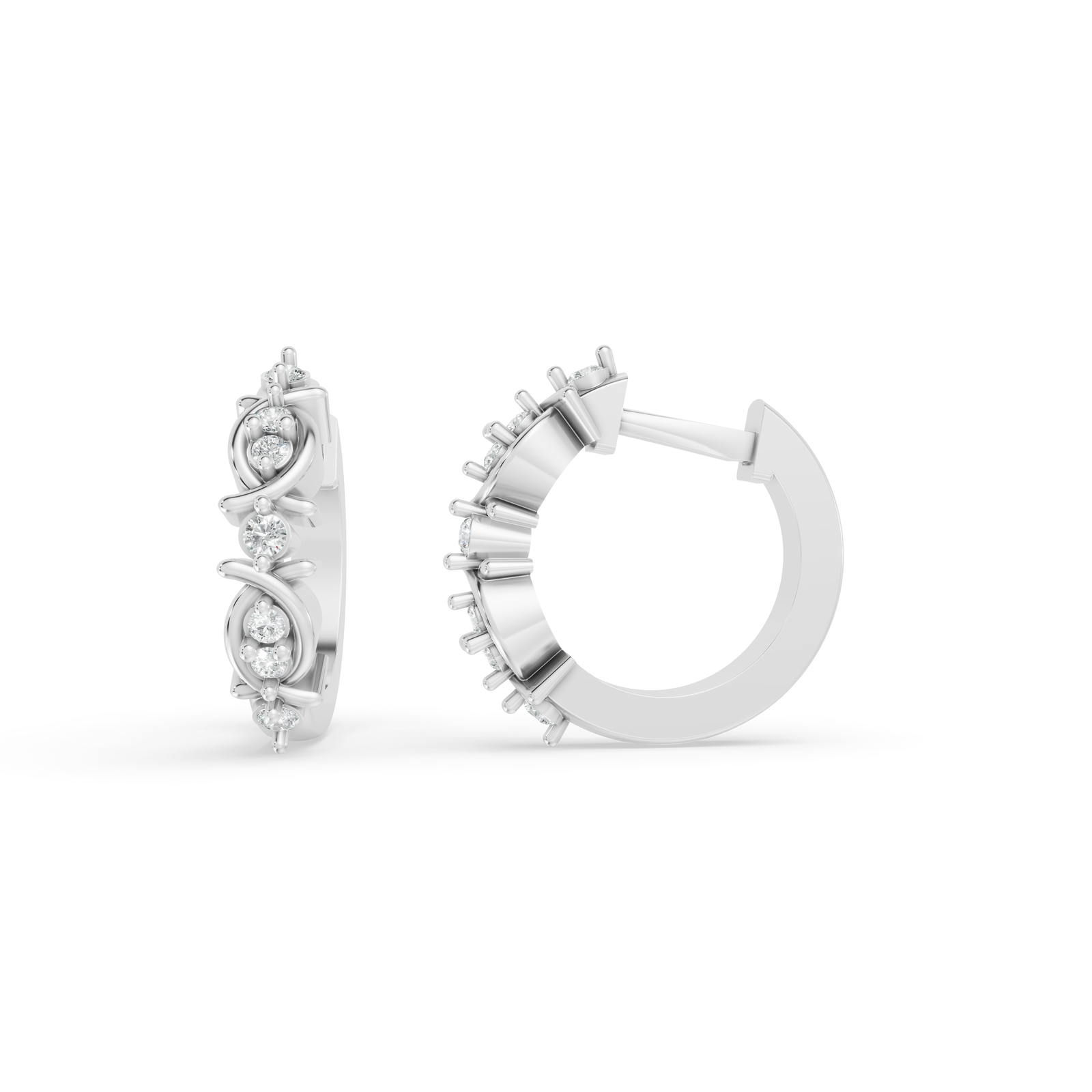 0.15 Ctw 14k White Gold Diamond Huggie Hoop Earrings